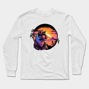 Cat on the beach with sunglasses Long Sleeve T-Shirt